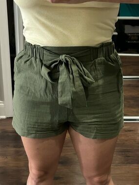 High-Waist Olive Tie-Belt Women's Shorts